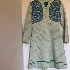 Floral Green and Blue Vintage 60s Dress